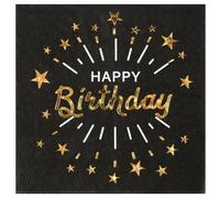 Serviettes en papier - SANTEX - 7508-3 - Happy Birthday - Noir et Or - 10 pièces