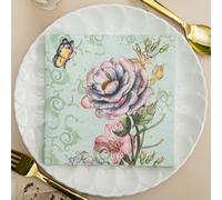 Serviettes en Papier Vintage Fleur Papillon Serviettes de cocktail Décorations de fête,Absorbantes et pratiques - jetables pour mariage,anniversaire,apéritif,Noël,dessert10 Paquet(33x33cm)