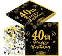 Serviettes Happy Birthday, 40 ans serviette papier anniversaire, 20 Pcs Serviette de Table Papier+100 confettis anniversaire, Decoration Fête Anniversaire pour Homme Femme Garçon Fille (40)