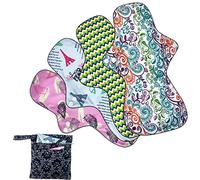 Serviettes Hygiéniques Lavables Réutilisables Flux Abondant 4 Pack | Taille XL (32cm), Extrémité Allongée Élargie Anti-Fuite Serviette Hygiénique Nuit, avec Sac Imperméable