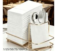 Serviettes jetables à texture de lin blanc haute absorption, anti-poussière, avec poche à couverts intégrée, set de couteaux et fourchettes pliables, sets de table, convient pour un usage quotidien, m