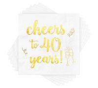 Serviettes Jetables, Serviette Anniversaire 40 ans, Serviettes en Papier de Fête, 3 Couches, Métallique Mots Feuille d'impression, Déplié 33 x 33 cm, Serviette Vaisselle pour Anniversaire