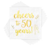 Serviettes Jetables, Serviette Anniversaire 50 ans, Serviettes en Papier de Fête, 3 Couches, Métallique Mots Feuille d'impression, Déplié 33 x 33 cm, Serviette Vaisselle pour Anniversaire