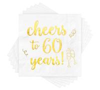 Serviettes Jetables, Serviette Anniversaire 60 ans, Serviettes en Papier de Fête, 3 Couches, Métallique Mots Feuille d'impression, Déplié 33 x 33 cm, Serviette Vaisselle pour Anniversaire