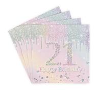 Serviettes Joyeux 21 ans Anniversaire, 20 Feuilles Serviette Papier Rainbow 30cmx30cm Serviette de Table Papier, Decoration Fête Anniversaire pour Femme Fille