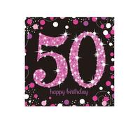 Amscan – Serviettes en papier Motif Celebration 50e – noir/rose 33x33 cm 16 pièces