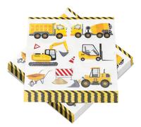 Serviettes Pelle, 40 Serviettes De Chantier Pour Anniversaire, Serviettes Bulldozer Chargeuse Sur Pneus, Serviettes Papier Véhicule De Chantier Pour Anniversaire Enfant Fête Construction, 33 X 33 Cm