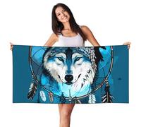Serviettes Piège À Barrages De Loup Indigène Drap De Plage Séchage Rapide Serviette De Plage Légère Drap De Bain pour Piscine Voyage Sport 80X130CM