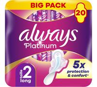 Serviettes Platinum Long (Taille 2) Avec Ailettes20, Voile Supérieur Protecteur Ultra-Doux, Parfum Léger