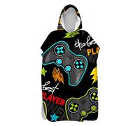 Serviettes Poncho Adulte Ado Enfant Garçon Surf Poncho À Capuchon Poncho De Bain Long Natation Graffiti Gamer Gamepad Motif Serviettes De Plage Homme Peignoir 130-178 Cm (noir E,microfibre A)