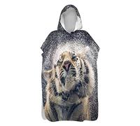 Serviettes Poncho Adulte Femme Homme Ado Enfant Surf Robe Poncho Capuchon Poncho De Bain 3d Tigre Plume Ananas Motif Serviettes De Plage Microfibre Natation Peignoir (gris,70X85 cm 6-12 ans)