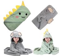 Serviettes pour bébé avec capuche 2pcs serviettes de bain pour enfants 32x32 '' Soft & Absorbant bébé cagoulé mignon dinosaure pour tout-petit des cadeaux pour garçons..