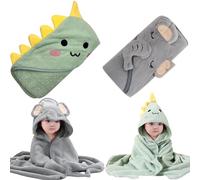 Serviettes pour bébé avec capuche 2pcs serviettes de bain pour enfants 32x32 '' Soft ＆ Absorbant bébé cagoulé mignon dinosaure pour tout-petit des cadeaux pour garçons...