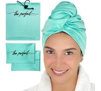 Serviettes pour Cheveux - Ensemble pour Faire Le Curly Girl Method \u2013 Ideal pour Les Boucles - 1 Serviette Grande (102 x 70cm) avec 2 Serviettes Petites (60 x 38cm) Bleu Vert