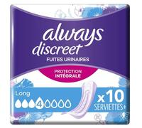 Serviettes Pour Fuites Urinaires Always Discreet Plus Long x10, Une Protection Optimale Que Vous Sentez À Peine