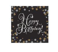 Amscan Serviettes Brillant Célébration Happy Birthday 33 cm Noir & Or 16 pièces