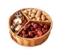 Serving Basket - Rattan Serving Tray | Woven Fruit Basket | Round Coffee Table Tray Wicker Servings Baskets for Bread Fruit Candles Kitchen Supplies Divided Sundries Organizers