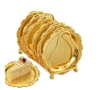 Serving Tray - 15cm Stainless Steel | Vintage Dessert Plates With Rack | Embossed Tray Set | Gold Decorative Plates For Fruit Snacks Dessert Display Dining Table Party Home Use