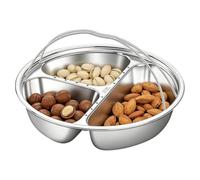 Serving Tray - Divided Serving Platter | Sectional Appetizer Tray With Handles | Stainless Steel Fruit Plate For Home Movie Nights, Camping And Picnics, Metal Food Organizer