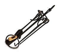 Serviteur cheminée acier avec anneau supérieur | 4 accessoires | Socle + pelle + balayette + tisonnier + pince | Kibros 4SC0033