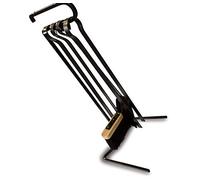 Serviteur cheminée acier moderne | 4 accessoires | Socle + pelle + balayette + tisonnier + pince | Kibros 4SC0070