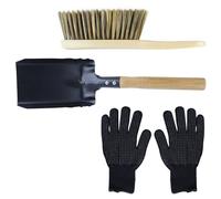 Serviteur Cheminée, Ensemble de 3 Ustensiles de Cheminée Modernes, Accessoires de Poele a Bois, Pelle, Balai et Mitaine, pour les Cheminées, les Barbecues, pour l'Intérieur et l'Extérieur