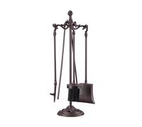 Relaxdays 10022938 Ensemble serviteur de cheminée 5 pièces Accessoires Fonte de Fer avec Support, HxlxP 51 x 18 x 18 cm, Noir, Marron