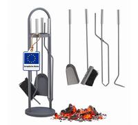 Relaxdays Serviteur de cheminée 5 pièces 10028786 – Pelle, balai, pince, tisonnier, support gris
