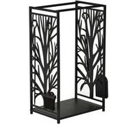 HomCom Porte-bûches Serviteur de cheminée acier noir 46×29×70 cm étagère accessoires