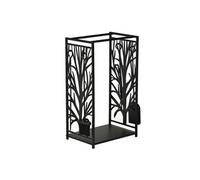 HOMCOM Porte bûches - Range bûches Serviteur de cheminée Arbre - Multi Accessoires étagère 46L x 29l x 70H cm Acier Noir