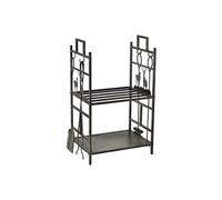 Serviteur de cheminée cerf - porte bûches - range bûches multi accessoires 2 étagères 51L x 33l x 77H cm métal noir or vieilli