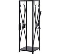 Outsunny Porte-bûches Colonne – Serviteur de cheminée multi-accessoires 34×34×111 cm métal noir