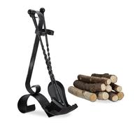 Relaxdays Ensemble serviteur de cheminée 4 pièces accessoire acier balai Tisonnier pince pelle, Noir