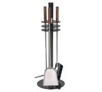 Serviteur de cheminée Lienbacher 3 pièces, revêtement anthracite, poignées en noyer