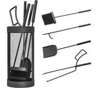 Outsunny Ensemble serviteur de cheminée, ensemble d'outils de cheminée à 5 pièces, balai pelle pince tisonnier et seau en maille, métal, noir