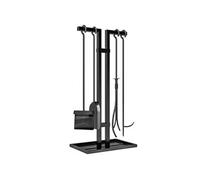 Serviteur de cheminée moderne 5 pièces - balai, pelle, pince, tisonnier, support - métal noir