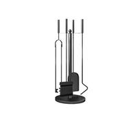 Serviteur de cheminée moderne 5 pièces - balai, pelle, pince, tisonnier, support - métal noir
