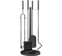 Serviteur de cheminée moderne 5 pièces - balai, pelle, pince, tisonnier, support - métal noir G