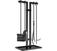 Serviteur de cheminée moderne 5 pièces - balai, pelle, pince, tisonnier, support - métal noir G