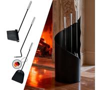 Serviteur de cheminée noir moderne 3 pièces avec support rond | Serviteur de cheminée en métal de qualité supérieure pour cheminée et poêle | Élégant, robuste et durable