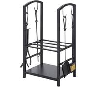 Serviteur de cheminée - Outsunny - Range bûches - 2 étagères - Métal Noir