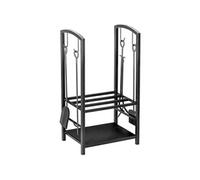 Outsunny Porte bûches Multi Accessoires 2 Étagères 40L x 30l x 75H cm Noir | Range bûches Serviteur de cheminée, Métal