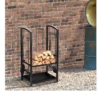 Serviteur de cheminée - Porte bûches - Range bûches Multi Accessoires 2 étagères 40L x 30l x 75H cm métal Noir