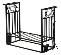 Serviteur de cheminée - porte bûches - range bûches multi accessoires étagère 75L x 30l x 60H cm acier noir