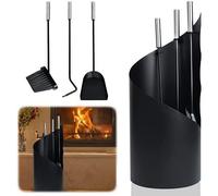 Serviteur de cheminée - YUENFONG - Moderne - Acier Inoxydable - Noir et Argent - 4 pièces