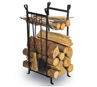 Serviteur Porte-Bûches en Métal Noir - Support Bois de cheminée avec pince, pelle et balai - Design Moderne & Compact