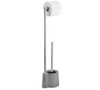 WENKO Serviteur WC sur pied, brosse WC et dérouleur papier toilette, Avola gris, Acier inox, 13 x 66,5 x 16 cm