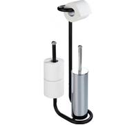 Wenko Serviteur WC Universalo 3-en-1 – distributeur, brosse & range-papier – acier inox noir