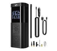 SERVOMASTER Compresseur à Air Portatif, Gonfleur Pneus Voiture sans Fil avec Jauge, Mini Compresseur 150PSI 12V DC, Accessoire Voiture pour Hommes, avec Lumière LED pour Voiture Moto Bicyclette Boule