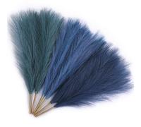 Serwalin 6pcs Pampas Herbe Artificielle 45cm, Imitation Pampas Herbe Moelleuse Bleu Salon Chambre Coucher Petit Bleu Marine Pampas brindilles bohème Plumes Centre Mariage pièce Arcade décoration